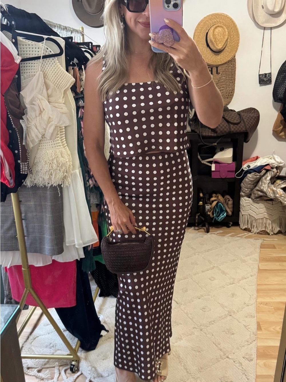 Lulu's Chocolate Brown Polka Dot top and skirt set